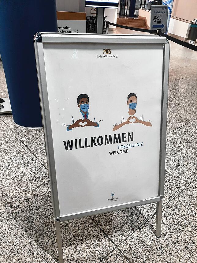 Der Eingangsbereich im Stuttgarter Impfzentrum in der Liederhalle.