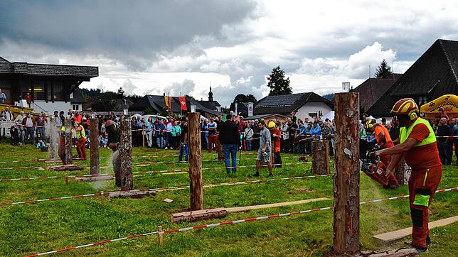 Der längste Holzfällerwettbewerb in Häusern verlangt den Teilnehmern einiges ab. Am Ende siegt erneut Andreas Wehrle. Foto: Christiane Sahli