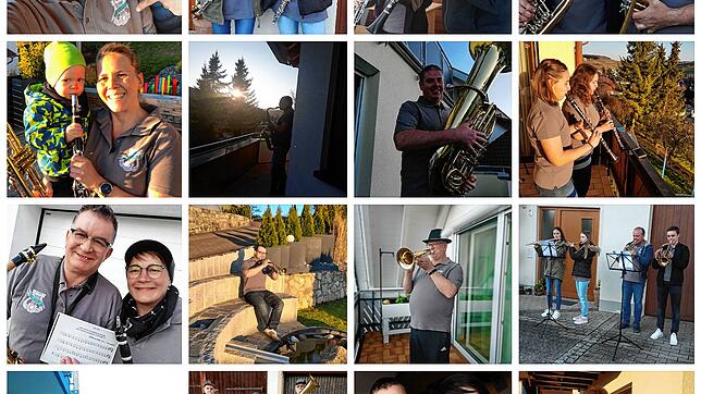 Mit einer Collage dokumentieren die Leipferdinger Musiker ihre Auftritte beim Balkonkonzert.