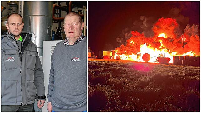Knapp 80 Prozent ihrer landwirtschaftlichen Geräte verlieren Philipp (l) und Hubert Ewald beim Brand der der großen Maschinen- und ...