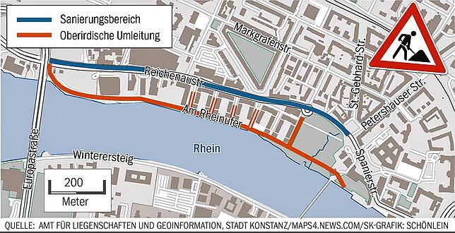 Bild 2: Es geht flott voran in der Reichenaustraße. Liegen die Kanalarbeiten gut im Zeitplan?