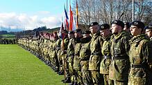 Einen beeindruckenden Anblick bieten die rund 200 Uniformierten in der Gemeinde Krauchenwies, die Pate der 2. Batterie des ...