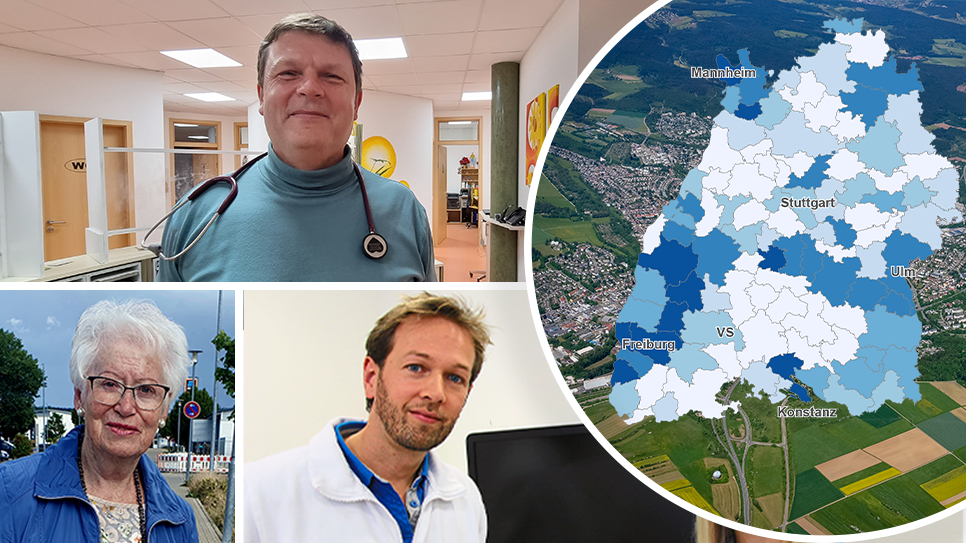 Die Blumbergerin Rose Sauter (links unten) hofft, dass ihre Ärztin nicht in Rente geht. Dirk Hildebrandt (oben) kam neu als Landarzt in ...