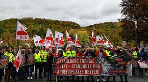 In Grenzach fordern Beschäftigte und die Gewerkschaft bezahlbare Energie für die Industrie, um den Industriestandort Deutschland vor ...