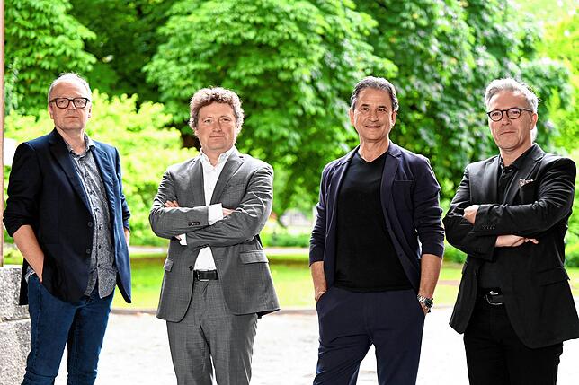 Die Intendanten der Staatstheater Stuttgart Burkhard C. Kosminski (l-r, Schauspiel), Viktor Schoner (Oper), Tamas Detrich (Ballett) und ...