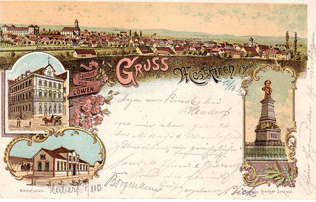 Aus dem Besitz von Hermann Müller, Meßkirch, stammt dieses Postkartenmotive. Es handelt sich um handkolorierte Lithografien von A. ...