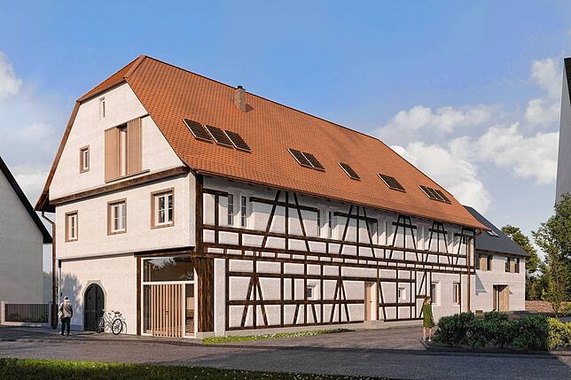 So soll der restaurierte Weingartener Hof aussehen, wenn er fertig ist. Aus dem großen Holztor wird ein teils verglaster Eingang (unten ...