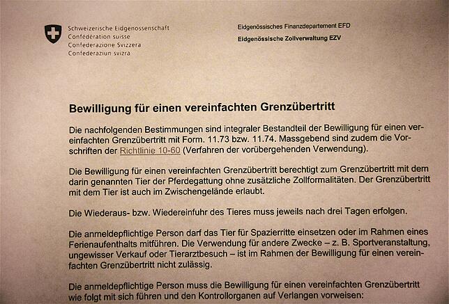 Diese Regeln sollte man kennen, wenn man mit seinem Pferd schnell in die Schweiz reiten will. Das Bild gibt einen Ausschnitt wieder.