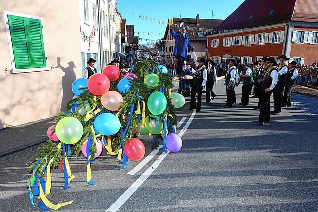 Bild 9: Mit einem Narrenbaumstellen eröffnete Ludwig Egenhofer in Allensbach das Seenarrentreffen 2024