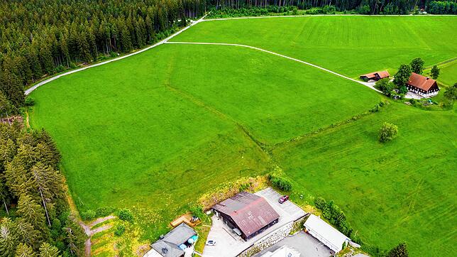 Das Gelände für die geplanten Minihäuser liegt zwischen der Gaststätte Ackerloch (unten) und dem Wald oberhalb.