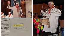 Ein Helm für Peter Kaiser, eine Waldshuter Gelte für den Tiengener Zunftmeister und ein Doktortitel für den neuen OB (im Uhrzeigersinn).