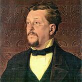 Porträt des Dichters Joseph Victor von Scheffel auf einem Porträt des Malers Anton von Werner. Mit dem mit dem Versepos „Der ...