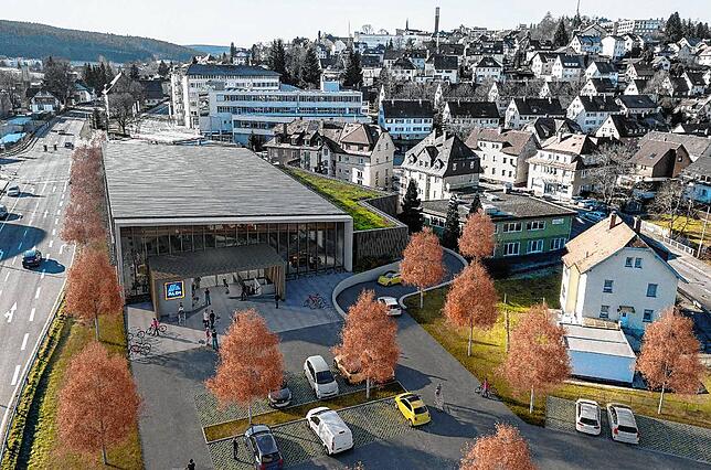 So wie auf dieser Visualisierung soll der geplante Aldi-Markt in St. Georgen aussehen.