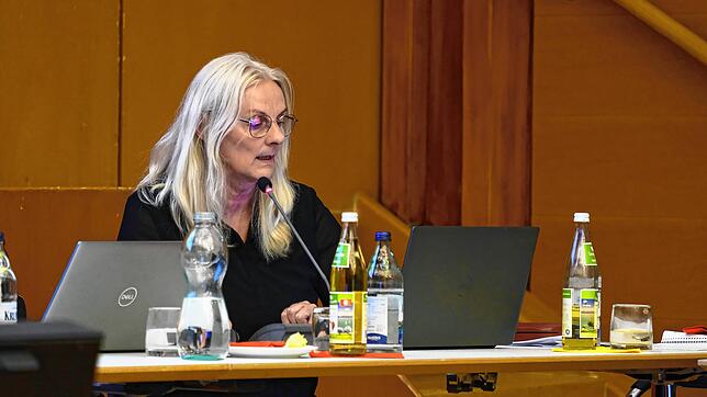 Kämmerin Elisabeth Haupter stellt im Gemeinderat den Haushaltsplan 2025 mit den eingearbeiteten Sperrvermerken vor. Fotos: Corinna ...
