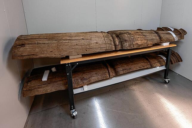 Die Säulenfragmente in der Stickstoffkammer der Museen Freiburg.