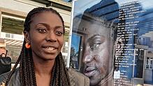 Christiana Bukalo vor ihrem Bild in der Ausstellung &bdquo;Imagine&ldquo;, die bis 29. Juli im Grenzgebiet zwischen Kreuzlingen und ...