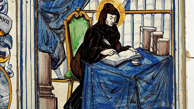 So stellte sich ein Maler im 18.&nbsp;Jahrhundert Walahfrid Strabo vor. Diese Ofenkachel mit der Darstellung des im Jahr 849 gestorbenen ...