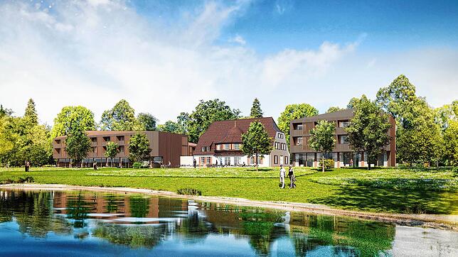 So sollte das neue Ensemble für &bdquo;Das Zeppelin&ldquo; aussehen, so der Name des Hotels. Nur die denkmalgeschützte Villa (Mitte) bleibt.
