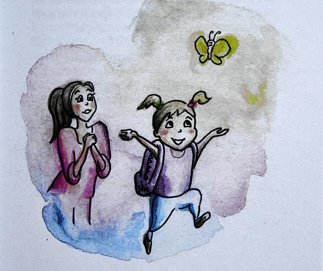 Schmetterling: Eine Illustration aus dem Büchlein „Chind un andri Ploge wo glücklich mache“.