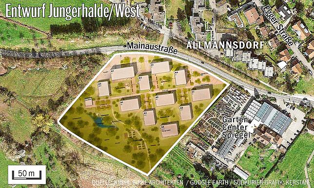 Bild 1: So soll das neue Allmannsdorfer Wohngebiet Jungerhalde/West aussehen: Während Jury begeistert ist, lehnt eine kleine Gruppe die Planung ab