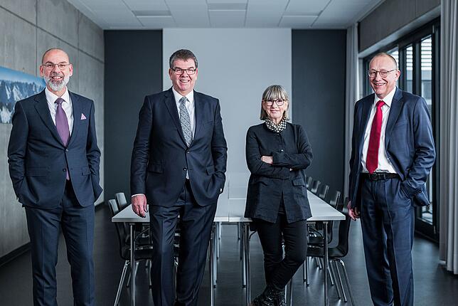 Die Geschäftsführer Thomas und Jochen Geiger, Personalchefin Patricia Geiger und Geiger-Swiss-Geschäftsführer Thomas Stalder (von links) ...