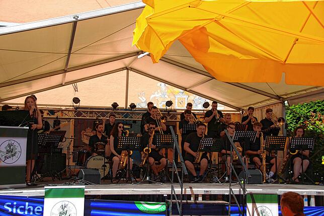 Sabrina Blatter (links) sprang beim Auftritt der Big Band des Verbandsjugendorchesters ein, weil die anderen beiden Sängerinnen bereits ...