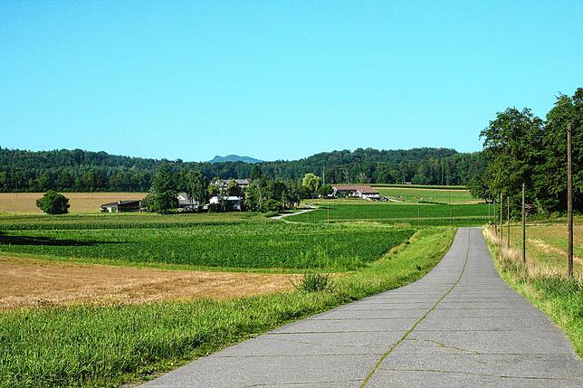 Viel Landschaft umgibt den Ort &ndash; wie hier die Siedlerstraße, die wie alle Wege in die Schweiz führt.