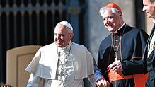 Da war die Welt noch in Ordnung: Papst Franziskus unterhält sich mit Kardinal Müller auf den Stufen des Petersdoms. Inzwischen ist das ...