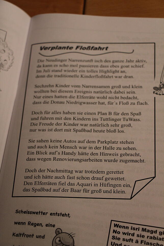 Lustige Geschichten sind Inhalte des Narrenblatts,