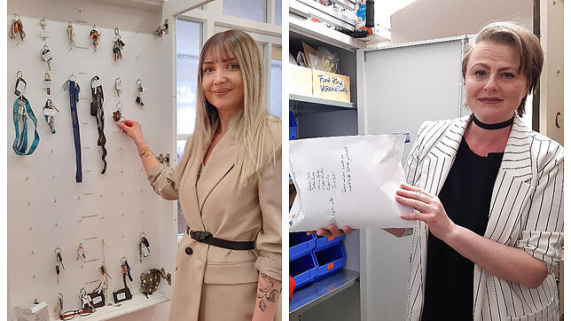 Sie sind für das Fundbüro in den Rathäusern Tiengen und Waldshut zuständig: Michelle Schilling (links) und Silvana Nouar.