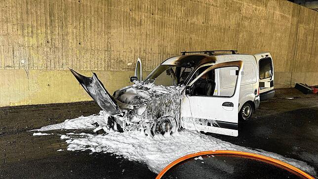 Ein Auto brennt in der Unterführung der Landesstraße 191 unter der Autobahn 81 aus: Die Singener Feuerwehr konnte das nicht verhindern.
