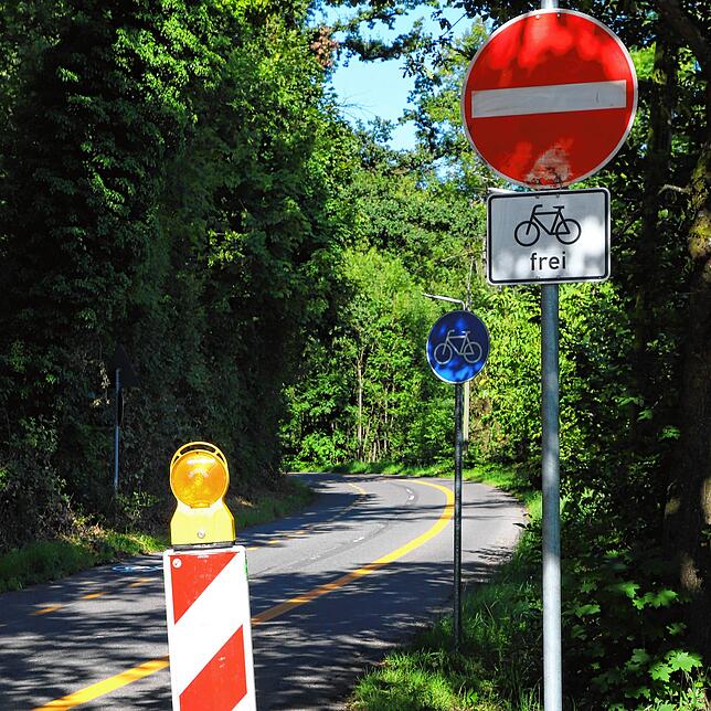 Sorgen für Ärger rund um das Konstanzer Hörnle: Schilder wie dieses, die auf die seit Anfang Juli geltende Einbahnregelung in der ...