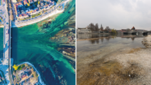 Faszinosum von oben, Tristesse vom Boden: Der Konstanzer Trichter beim Niedrigwasser im April 2025.