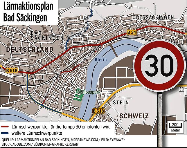 Im neuen Lärmaktionsplan sind die Bundesstraßen 34 und 518, der Straßenzug Schulhausstraße, Alter Basler Straße, Waldshuter Straße sowie ...