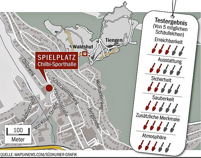 Bild 3: SÜDKURIER-Spielplatzcheck: Das Spielgelände bei der Chilbisporthalle hat Potenzial