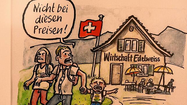 Auch diese Karikatur über &bdquo;Wirtschaftsflüchtlinge&ldquo; von Stefan Haller ist im Bonndorfer Schloss zu sehen.