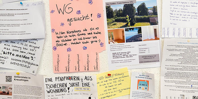 Am Schwarzen Brett in der Universität Konstanz hängen zahlreiche Gesuche für WGs und Wohnungen. Der durchschnittliche Preis für ein ...