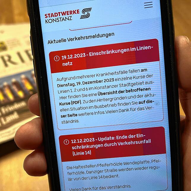 Schon wieder Ausfälle im Busverkehr: Weil zu viele Fahrer krank sind und die Stadtwerke Konstanz niemanden mehr haben, der einspringen ...