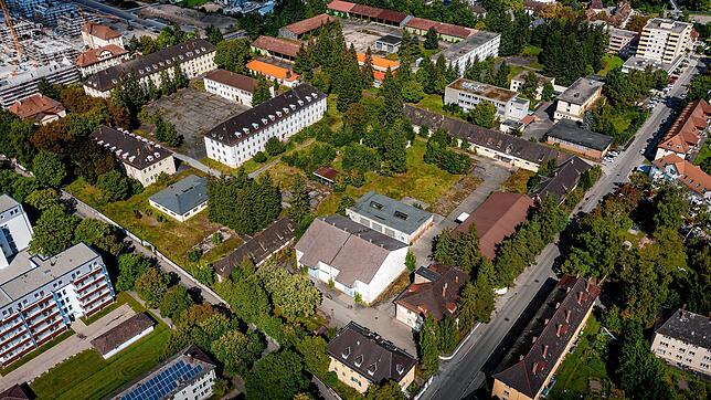 Der Oberer Brühl, ehemals Mangin Kasernen-Gelände in Villingen.Rechts am Bildrand die Grünzone am Goetheplatz und oben rechts der ...