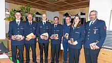 100 Prozent Probenbesuch leisteten Marius, Bruno und Simon Gromann, Dennis Di Candia, Matthias Duttlinger, Janine Pross und Stefan ...