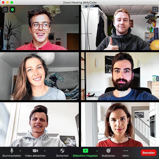 Sie bilden den Kern des MyCabin-Teams, zu dem inzwischen weitere Mitarbeiter hinzugekommen sind (von links oben im Uhrzeigersinn): Die ...