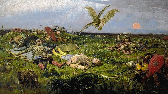 Wiktor Wasnezow: &bdquo;Nach der Schlacht Igors gegen die Kumanen&ldquo; (1880). Das Bild geht auf ein mittelalterliches Epos der Kiewer ...