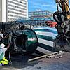 Nach einem Ausweichmanöver ist der Betonmischer im Kreisverkehr in Kaiseraugst umgekippt.