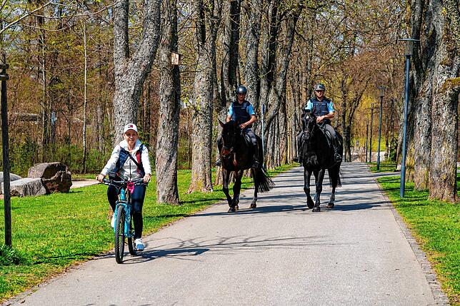 Kriminalhauptkommisar Henning Frank mit Wallach &bdquo;Stratego&ldquo; (links) und Polizeihauptmeister Christian Schwabe mit Wallach ...