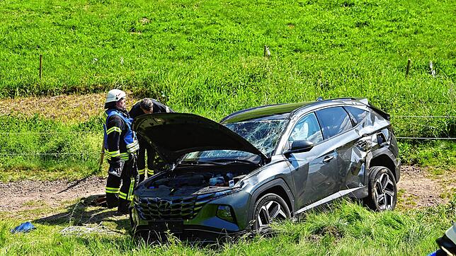 Vier Personen wurden zum Teil schwer verletzt, als sie mit dem Auto auf der Linachstraße von der Fahrbahn abkamen und eine Böschung ...