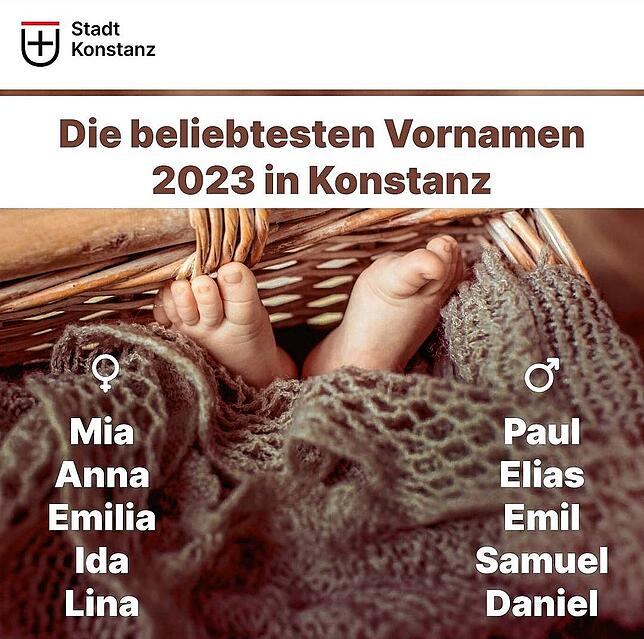 Die Stadt Konstanz veröffentlichte jüngst die Liste der beliebtesten Konstanzer Mädchen- und Jungennamen des Jahres 2023.