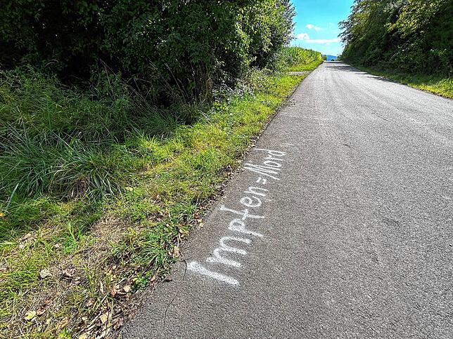 Bild 2: &bdquo;Impfen ist gleich Mord&ldquo;? Diese Schmierereien tauchen in Allensbach auf