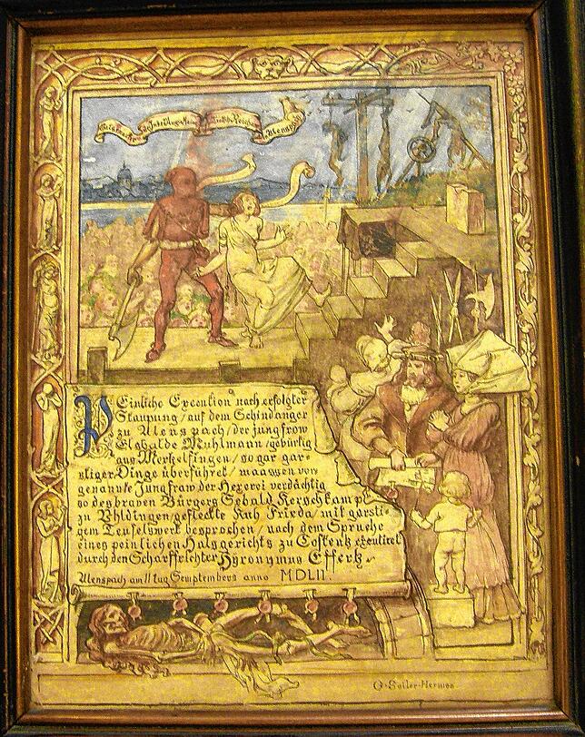 Dieses um das Jahr 1900 gemalte Bild zeigt die Hinrichtung einer jungen Frau aus Markelfingen im Jahr 1552. Sie war der Hexerei ...