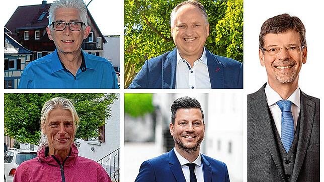 Sie alle wollen Bürgermeisterin oder Bürgermeister in Markdorf werden (oben, von links): Klaus Schultz, Markus Lauffer, Georg Riedmann ...