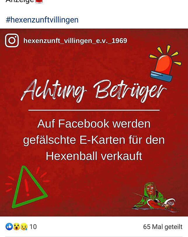 Auf Facebook warnt die Hexenzunft vor den gefälschten Karten.